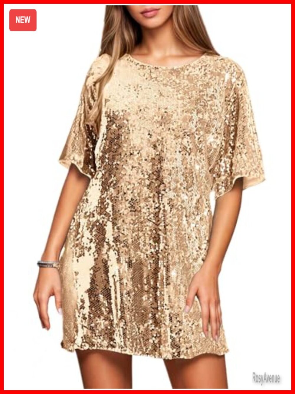 Sequined Loose Shift Dress V-Neck Tie Back Sparkly Party Cocktail Dress